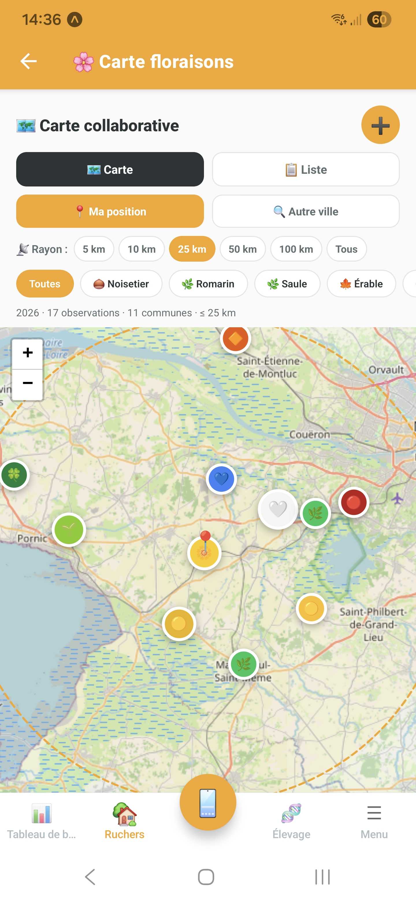 Carte collaborative des floraisons mellifères dans Api'Track