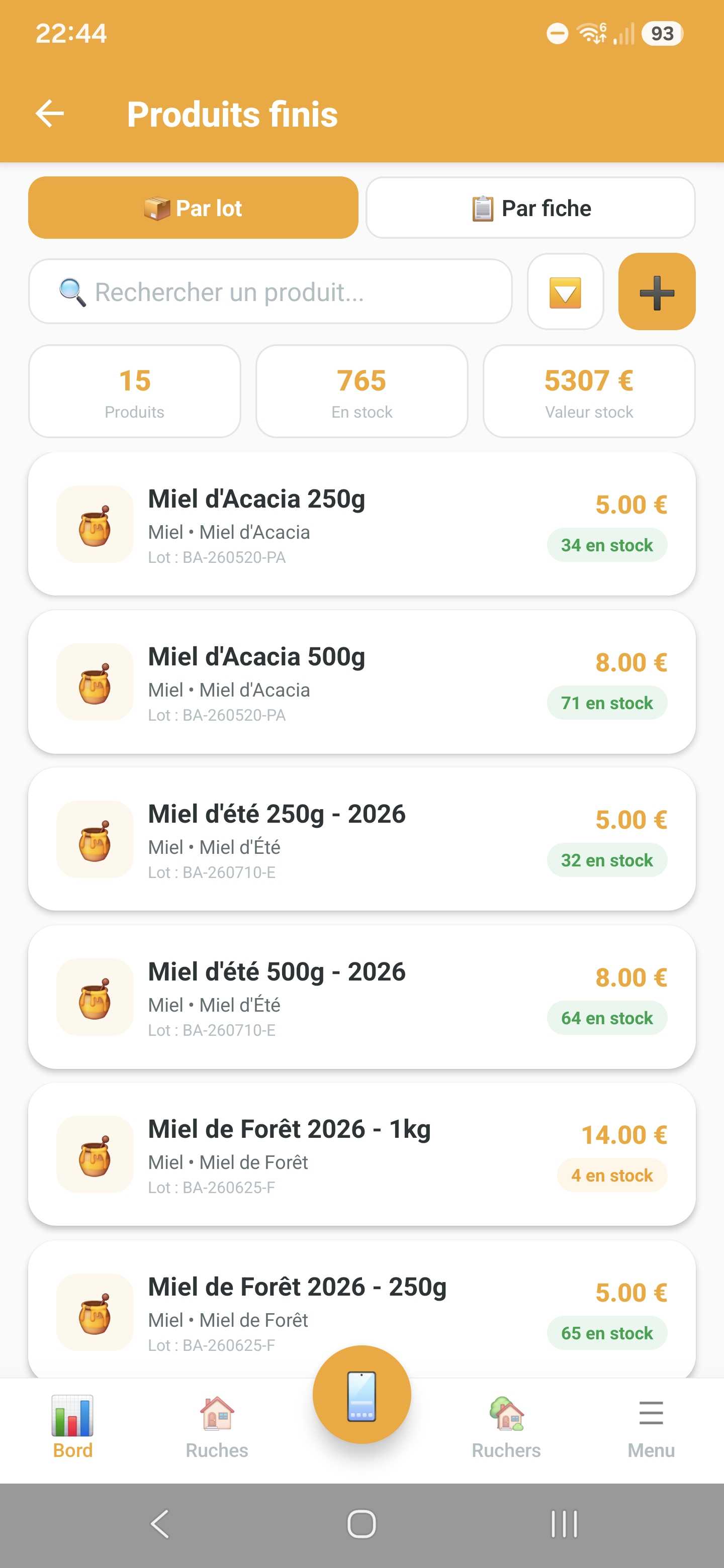 Catalogue des produits finis dans Api'Track