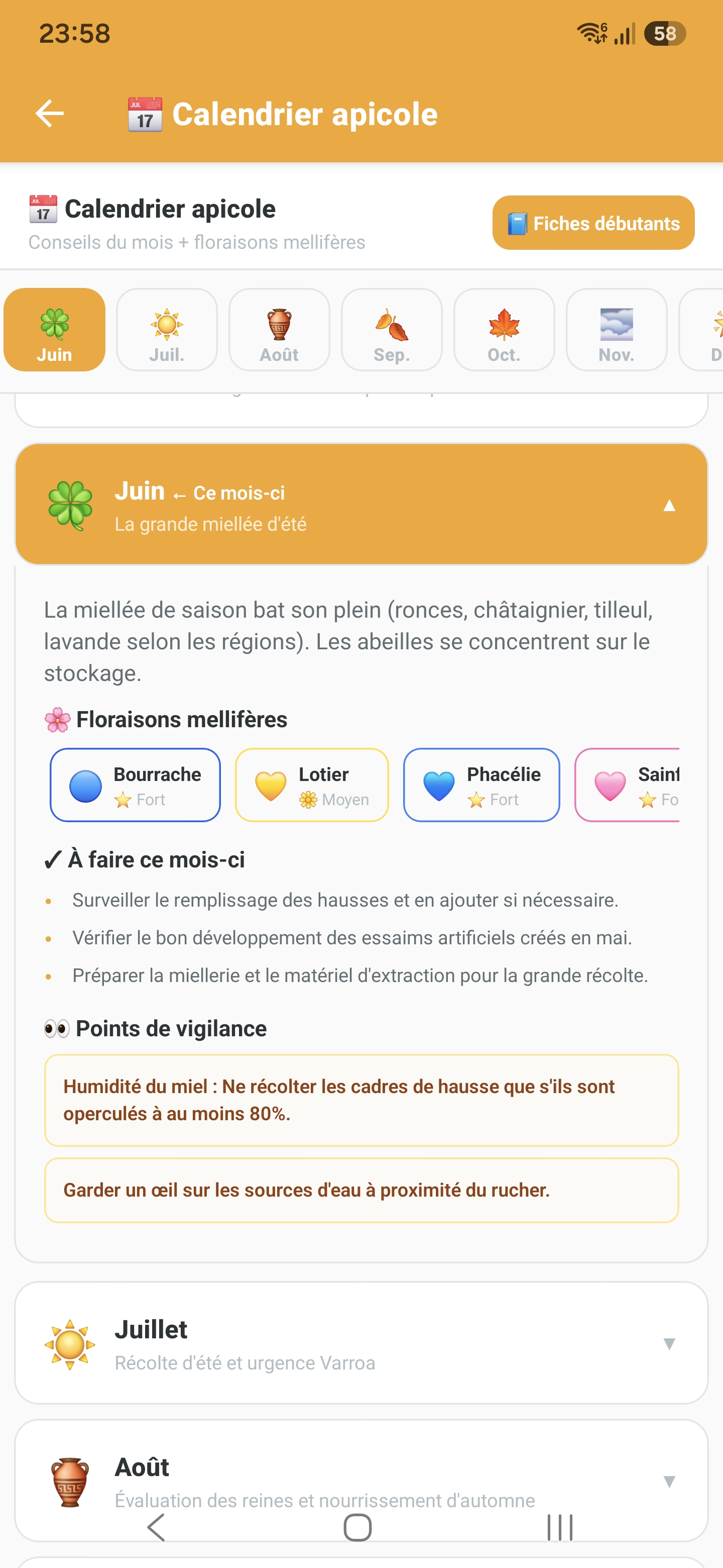 Conseils saisonniers et calendrier apicole dans Api'Track
