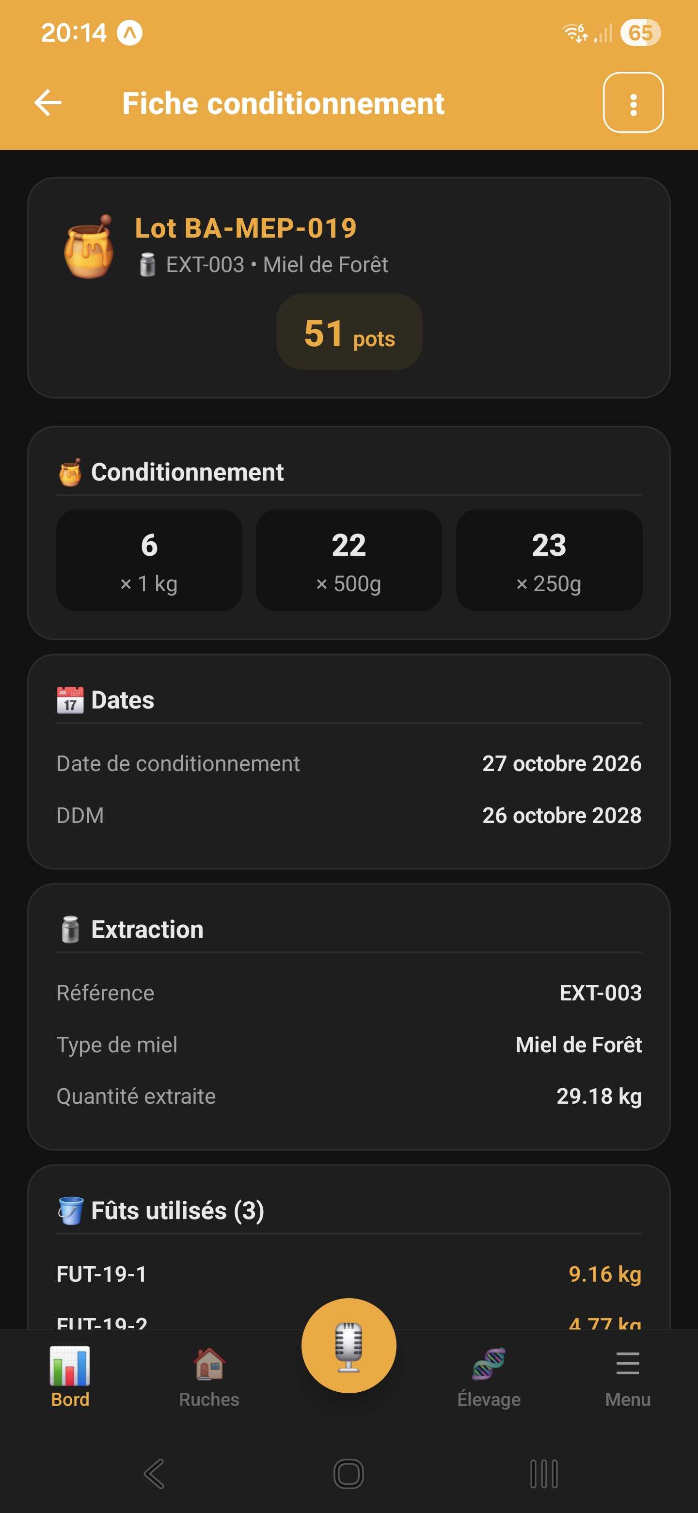Conditionnement, mise en pot et numéro de lot dans Api'Track