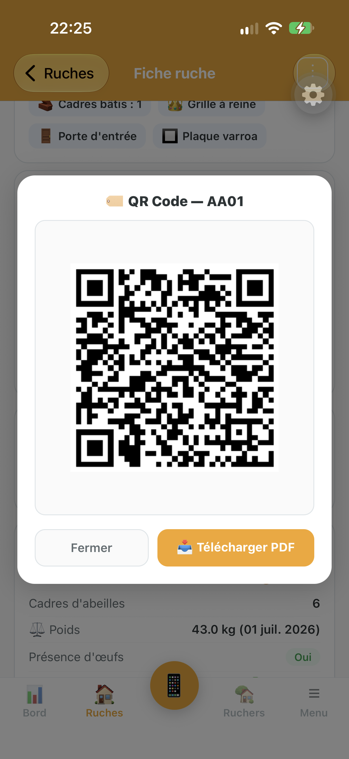 QR code d'une ruche prêt à être téléchargé dans Api'Track