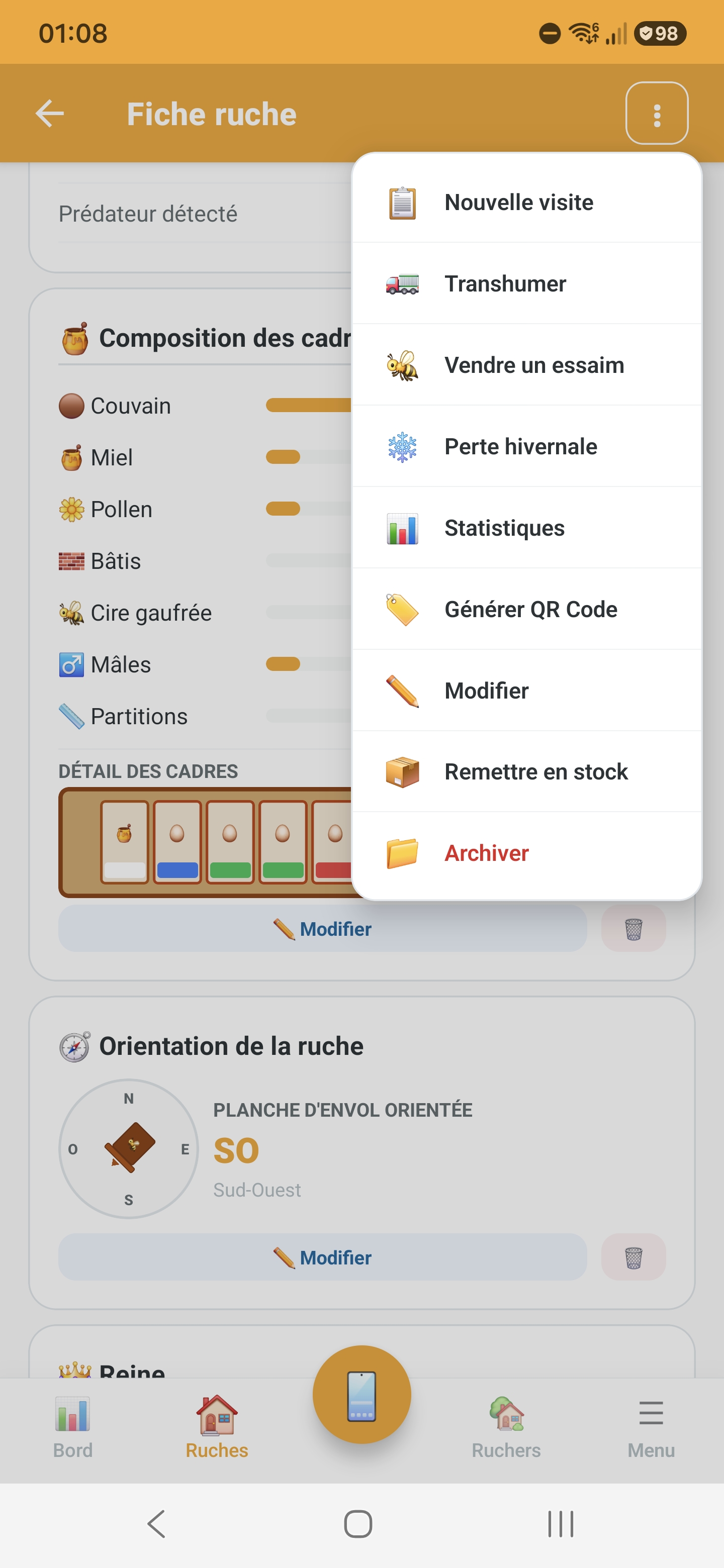 Fiche d'identité technique d'un rucher dans Api'Track