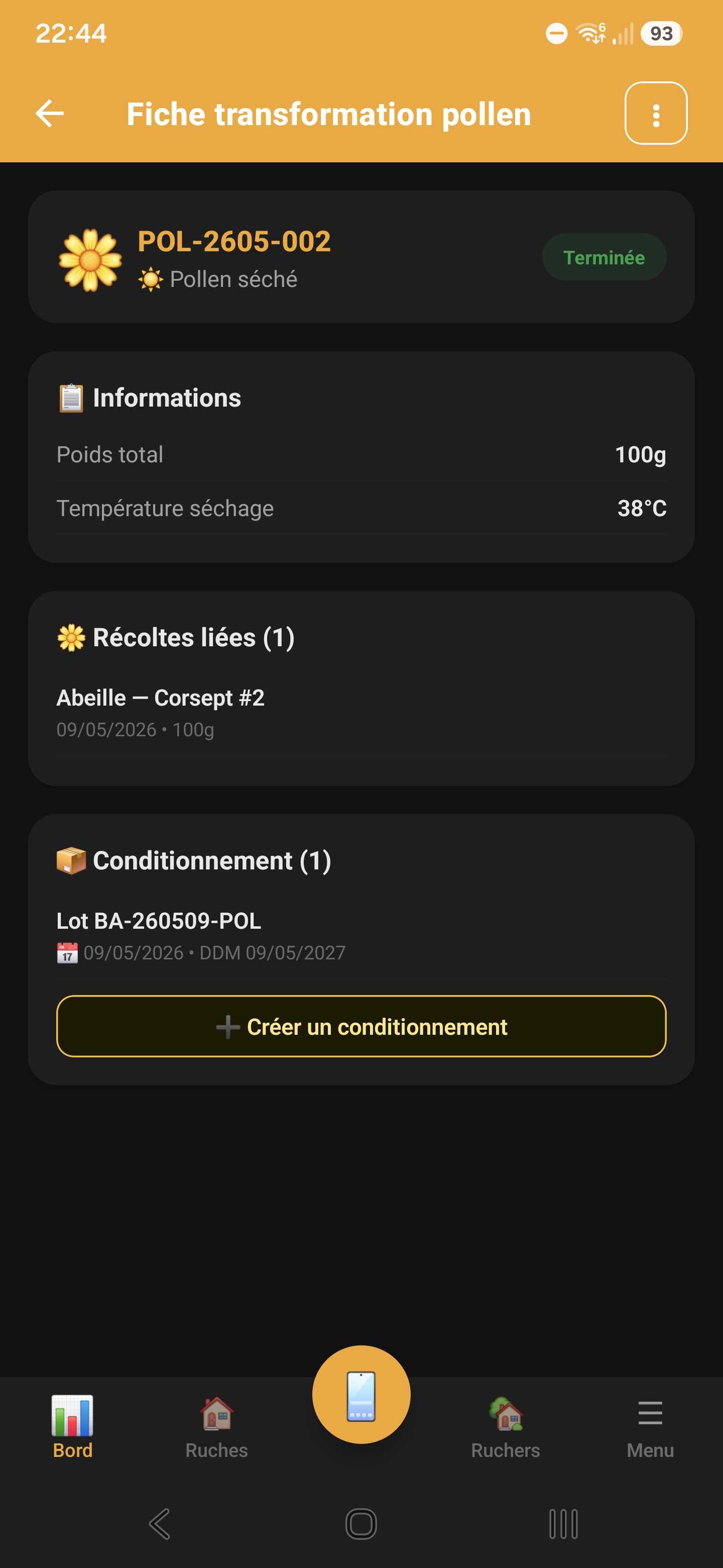 Suivi de la transformation du pollen dans Api'Track